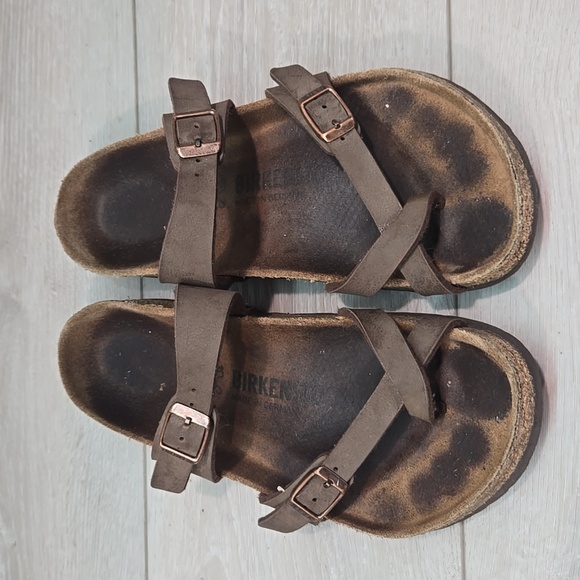 Birkenstock Women Mayari Loop Toe Brown Sandals Slide Flats Shoes Sz 37/6 Regula - Picture 3 of 10